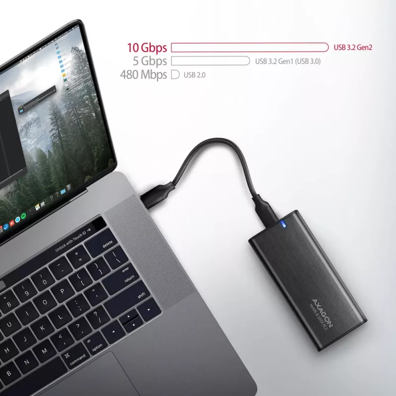 Case esterno Axagon EEM2-SB2 USB-C 3.2 Gen 2 in metallo per SSD M.2 NVMe e SATA. Senza viti