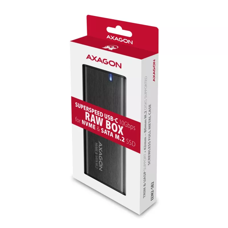 Case esterno Axagon EEM2-SB2 USB-C 3.2 Gen 2 in metallo per SSD M.2 NVMe e SATA. Senza viti