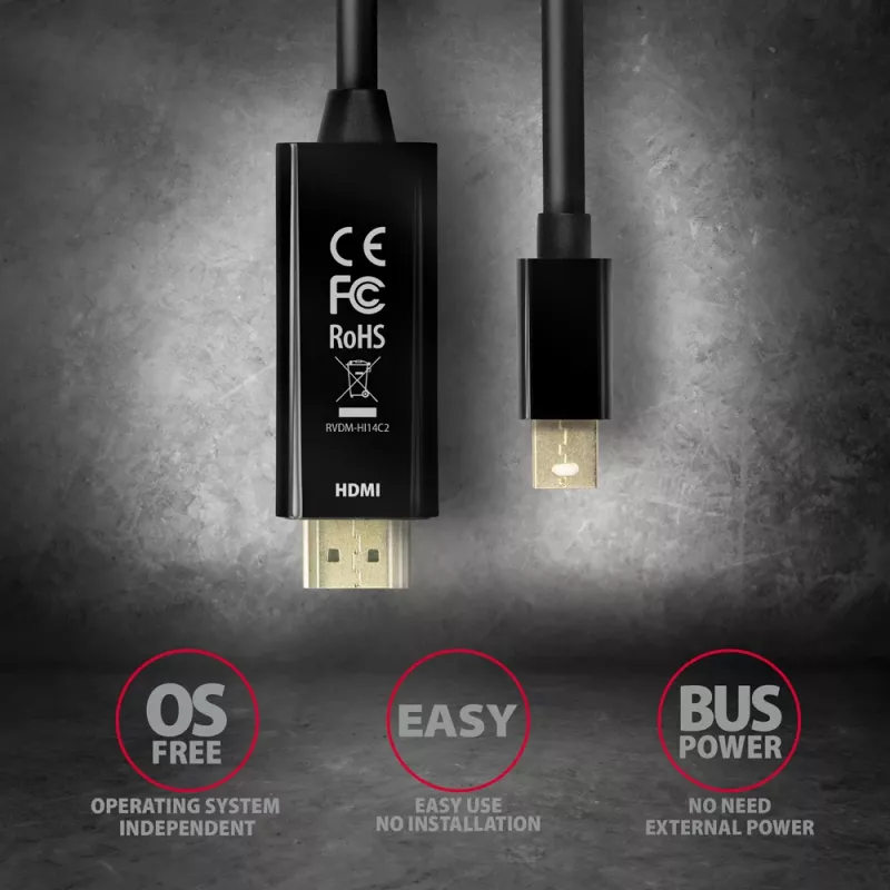 Cavo adattatore Axagon RVDM-HI14C2 Mini DisplayPort su HDMI 4K 30Hz 1,8 m