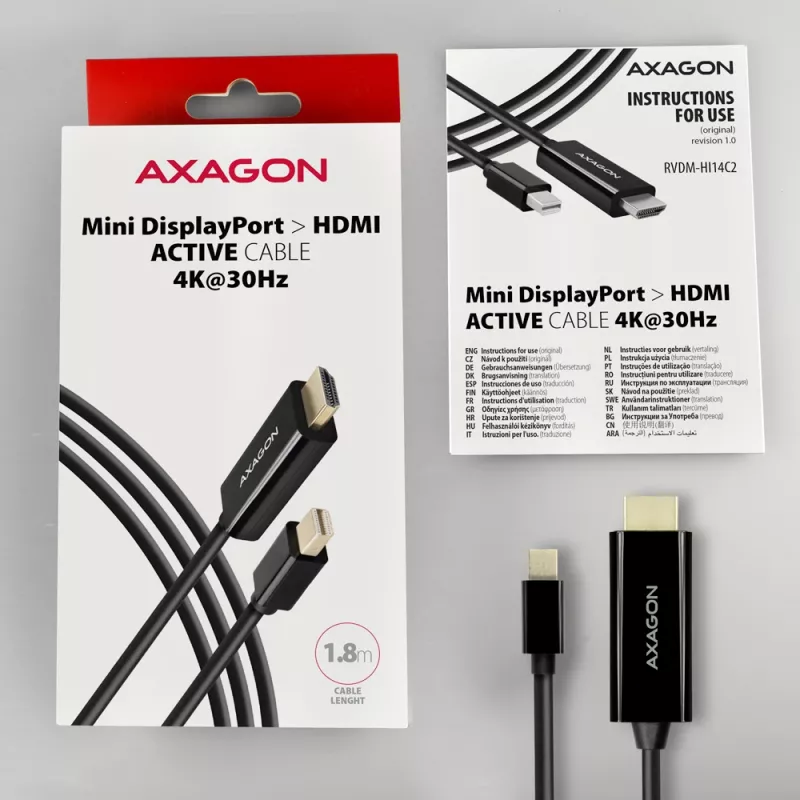 Cavo adattatore Axagon RVDM-HI14C2 Mini DisplayPort su HDMI 4K 30Hz 1,8 m