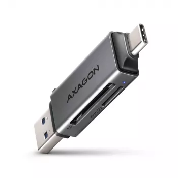 Lettore di schede Axagon CRE-DAC USB-C + USB-A 5 Gbps MINI 2 slot e LUN SD/microSD USB 3.0 Type-A/Type-C grigio