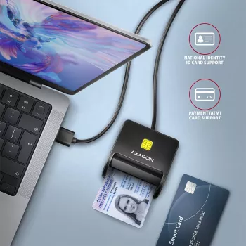 Lettore piatto di smart card/ID Axagon CRE-SM3N USB-A, USB 2.0, 1,3 m, nero, 57 g