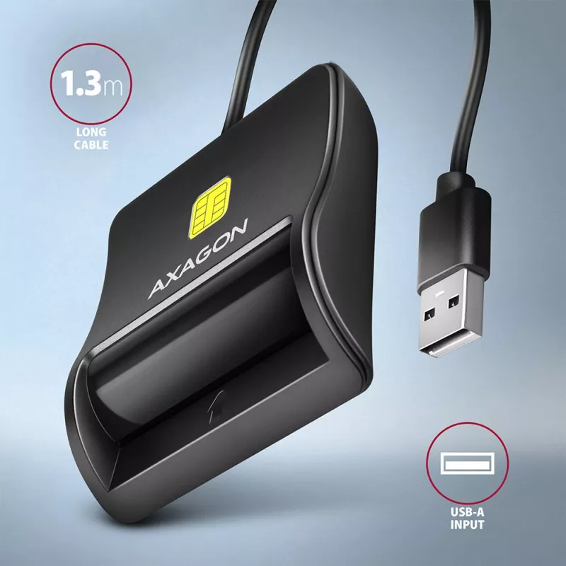 Lettore piatto di smart card/ID Axagon CRE-SM3N USB-A, USB 2.0, 1,3 m, nero, 57 g