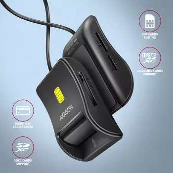 Lettore piatto di smart card e schede SD/microSD/SIM Axagon CRE-SM3SD USB per interni USB 2.0 nero