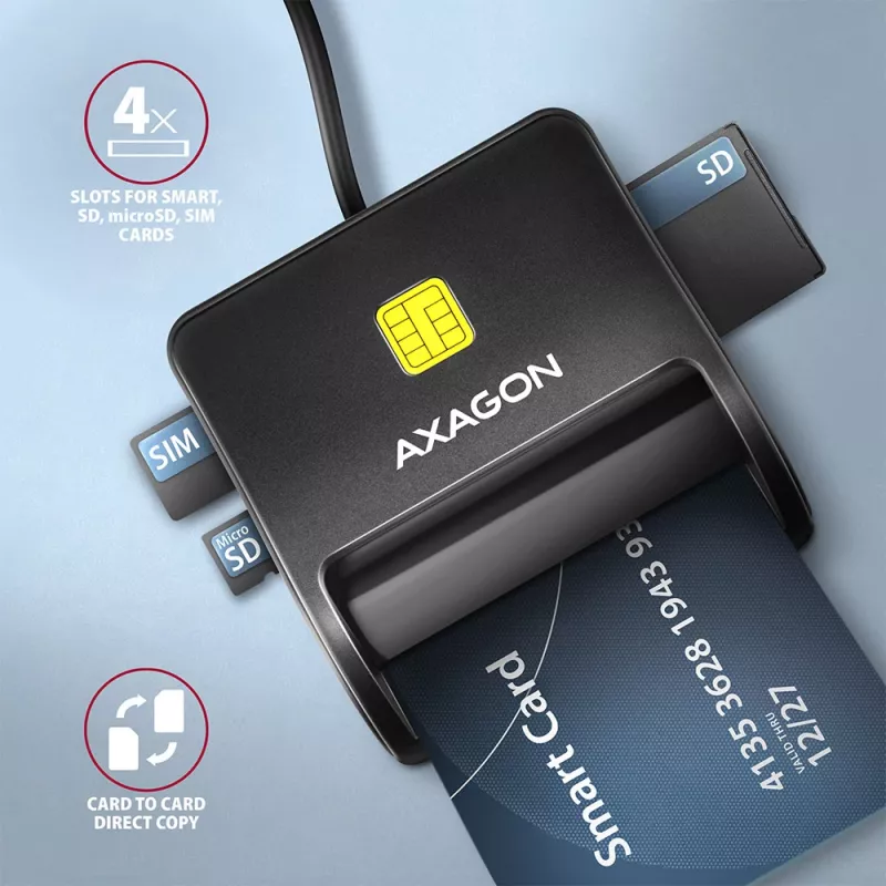 Lettore piatto di smart card e schede SD/microSD/SIM Axagon CRE-SM3SD USB per interni USB 2.0 nero