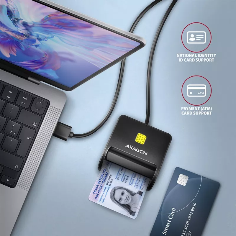 Lettore piatto di smart card e schede SD/microSD/SIM Axagon CRE-SM3SD USB per interni USB 2.0 nero