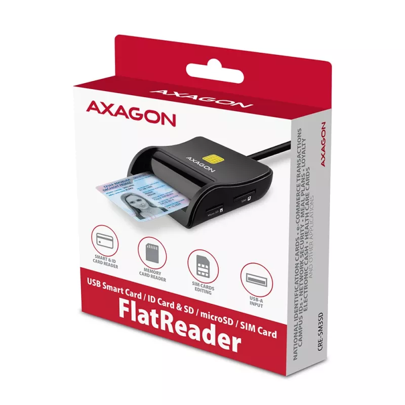 Lettore piatto di smart card e schede SD/microSD/SIM Axagon CRE-SM3SD USB per interni USB 2.0 nero
