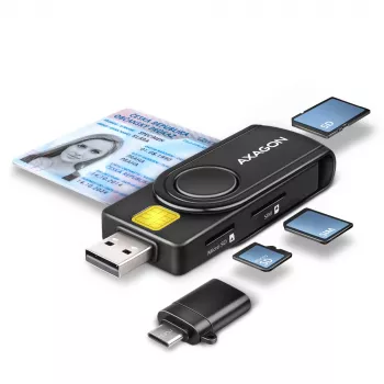 Lettore di smart card e schede SD/microSD/SIM Axagon CRE-SMP2A PocketReader per interni USB Type-A/USB Type-C nero
