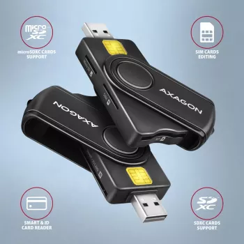 Lettore di smart card e schede SD/microSD/SIM Axagon CRE-SMP2A PocketReader per interni USB Type-A/USB Type-C nero