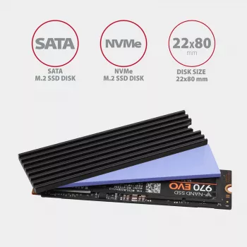 Dissipatore passivo in alluminio Axagon CLR-M2L3 per tutti gli SSD M.2, formato 2280, altezza 3 mm