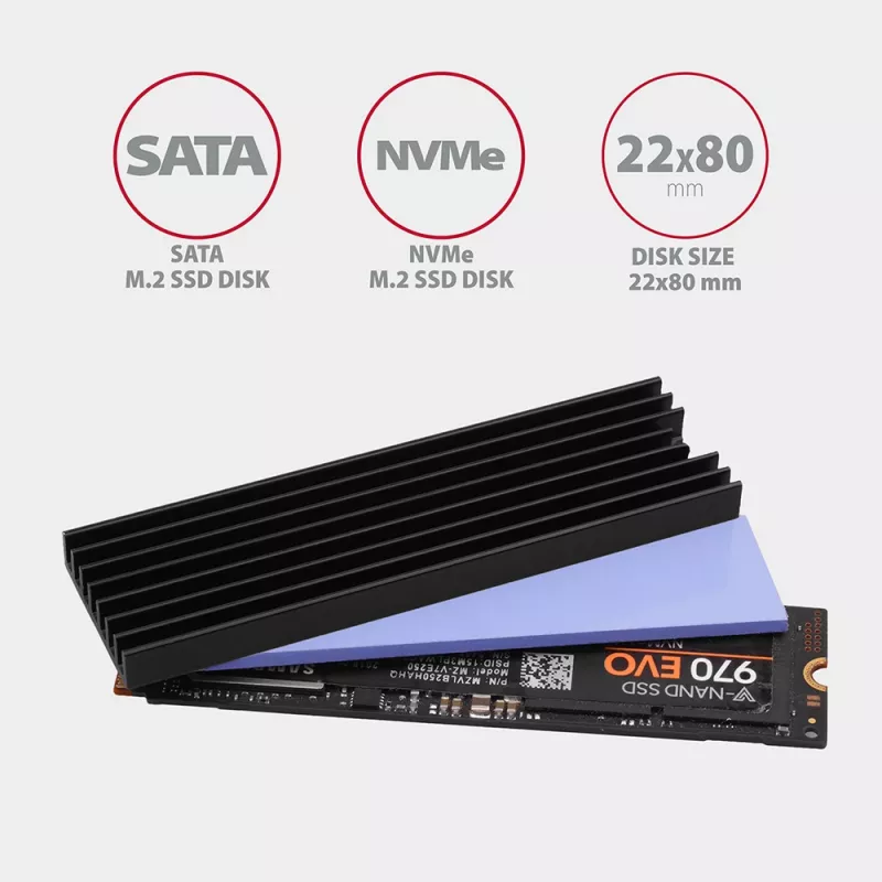 Dissipatore passivo in alluminio Axagon CLR-M2L6 per tutti gli SSD M.2, formato 2280, altezza 6 mm