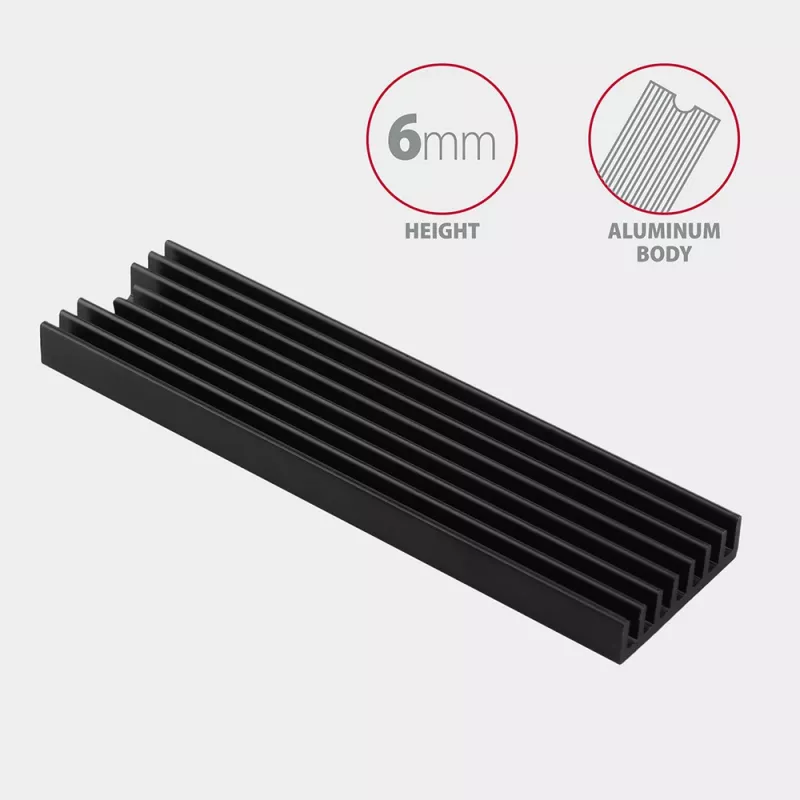 Dissipatore passivo in alluminio Axagon CLR-M2L6 per tutti gli SSD M.2, formato 2280, altezza 6 mm