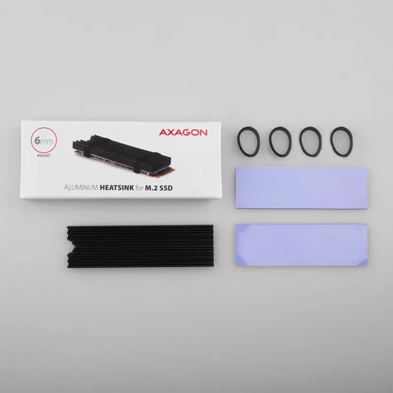 Dissipatore passivo in alluminio Axagon CLR-M2L6 per tutti gli SSD M.2, formato 2280, altezza 6 mm