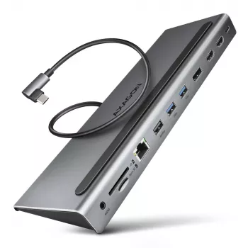 Docking station Axagon HMC-4KX3 Hub USB-C 5Gbps, 3x USB-A, 2x HDMI, DP, RJ-45, SD/microSD, Audio, PD 100W, cavo 40cm