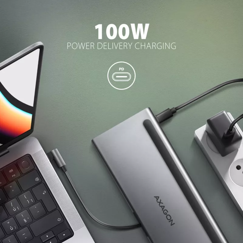 Docking station Axagon HMC-4KX3 Hub USB-C 5Gbps, 3x USB-A, 2x HDMI, DP, RJ-45, SD/microSD, Audio, PD 100W, cavo 40cm