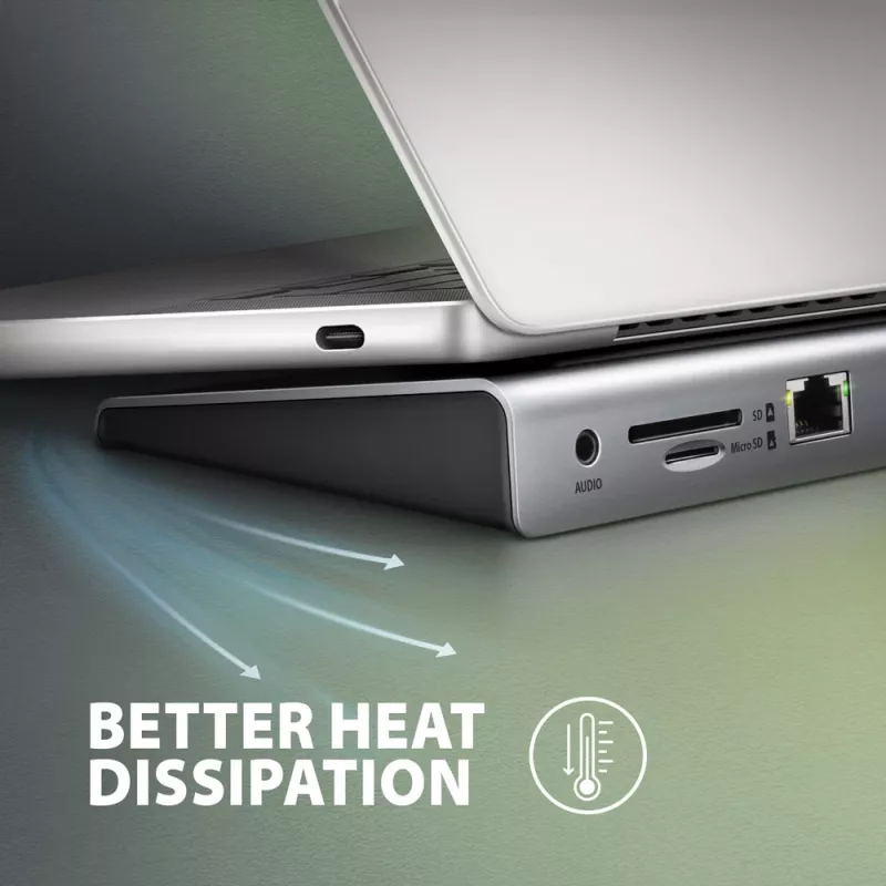Docking station Axagon HMC-4KX3 Hub USB-C 5Gbps, 3x USB-A, 2x HDMI, DP, RJ-45, SD/microSD, Audio, PD 100W, cavo 40cm