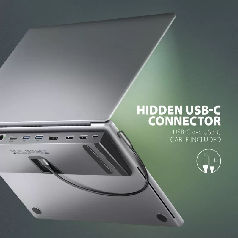 Docking station Axagon HMC-4KX3 Hub USB-C 5Gbps, 3x USB-A, 2x HDMI, DP, RJ-45, SD/microSD, Audio, PD 100W, cavo 40cm