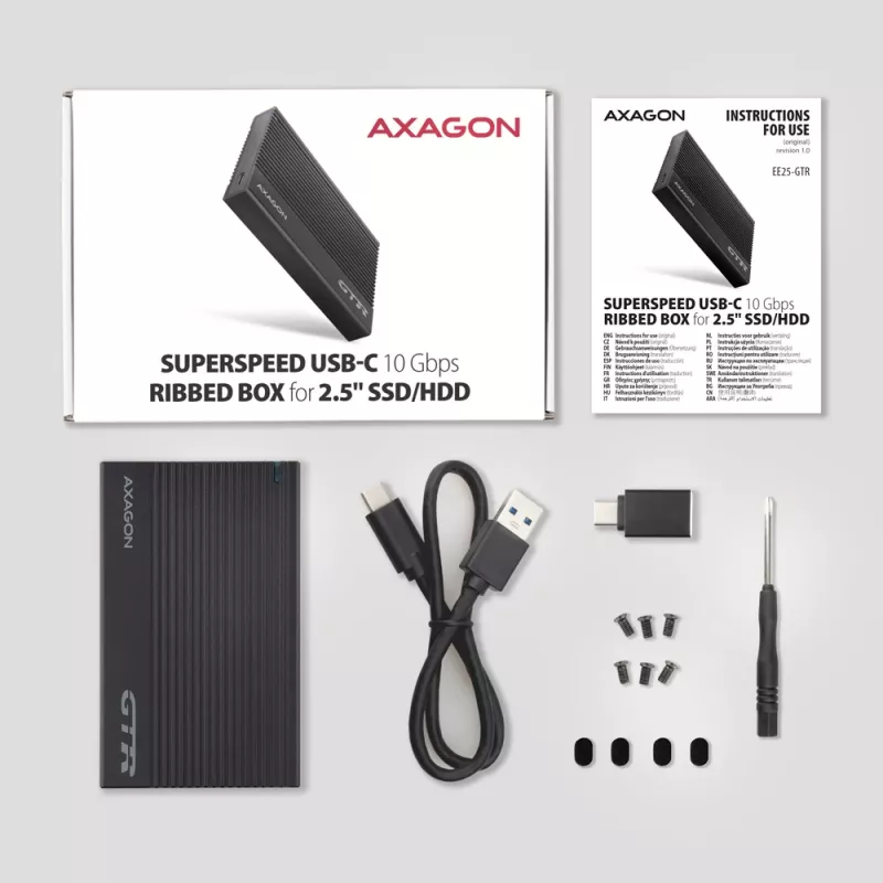 Case HDD/SSD Axagon EE25-GTR USB-C 3.2 Gen 2 Nero 2,5 pollici