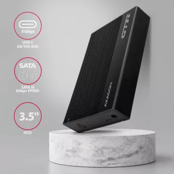Axagon EE35-GTR USB-C 5Gbps - SATA 6G, 3.5 RIBBED box BLACK - Case HDD USB Type-C 3,5 pollici