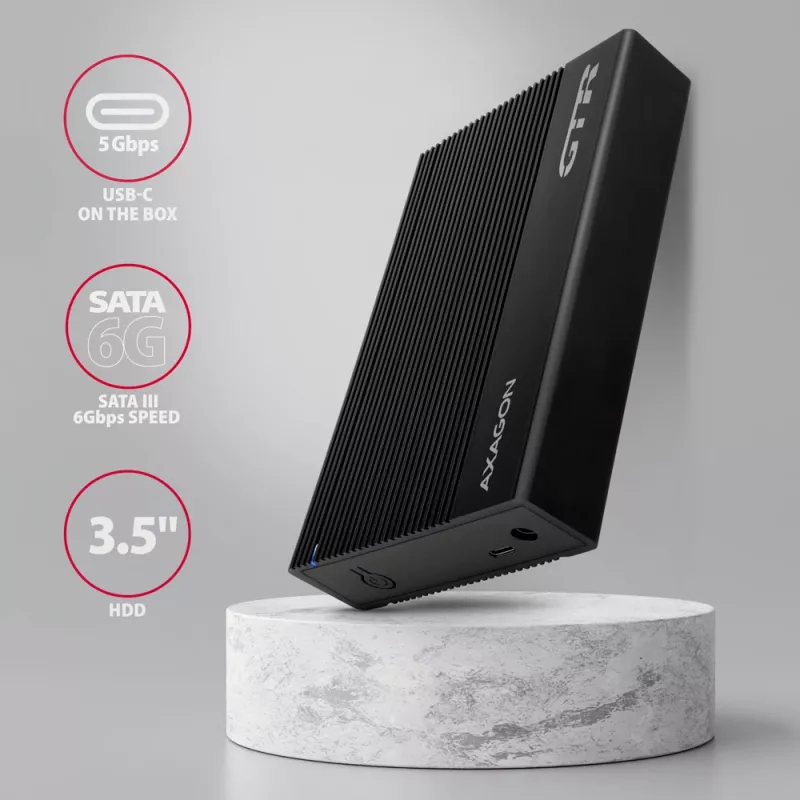 Axagon EE35-GTR USB-C 5Gbps - SATA 6G, 3.5 RIBBED box BLACK - Case HDD USB Type-C 3,5 pollici