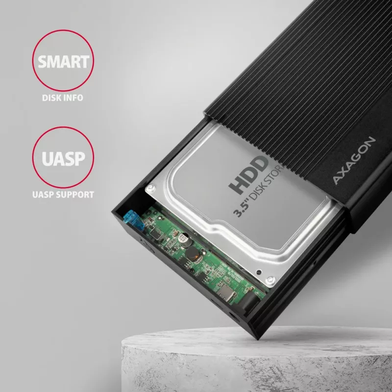 Axagon EE35-GTR USB-C 5Gbps - SATA 6G, 3.5 RIBBED box BLACK - Case HDD USB Type-C 3,5 pollici
