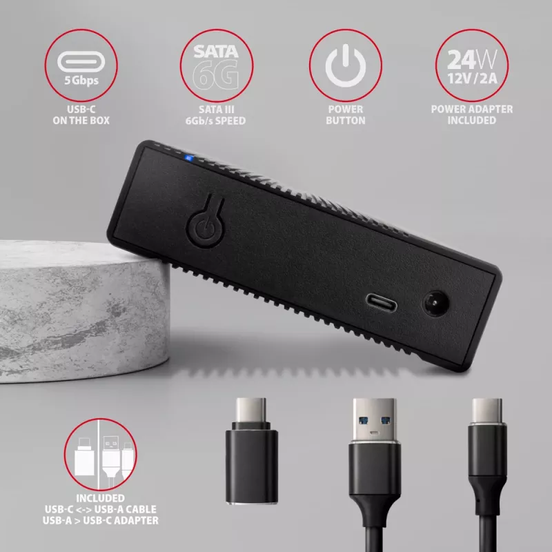 Axagon EE35-GTR USB-C 5Gbps - SATA 6G, 3.5 RIBBED box BLACK - Case HDD USB Type-C 3,5 pollici