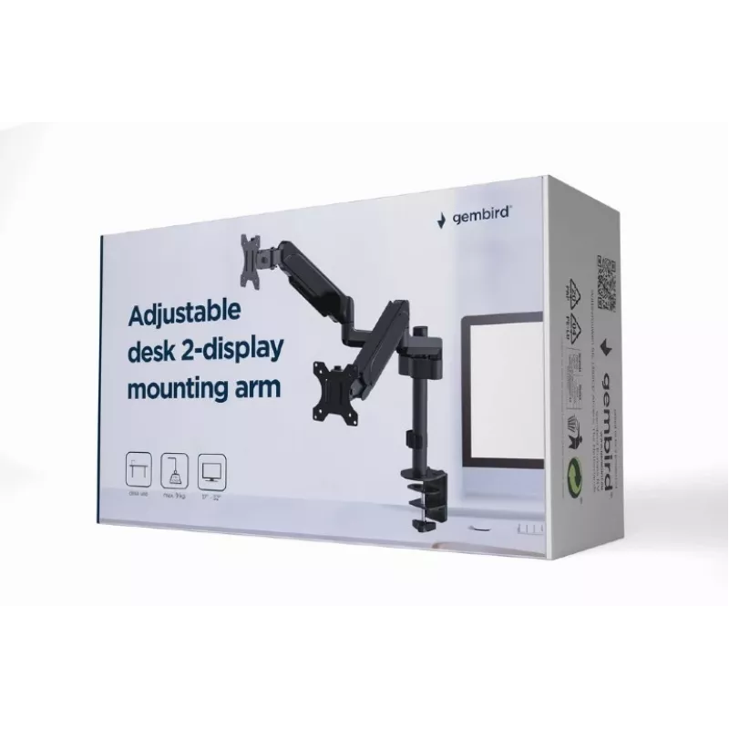 Supporto da tavolo regolabile GEMBIRD per 2 monitor, 17–32 pollici