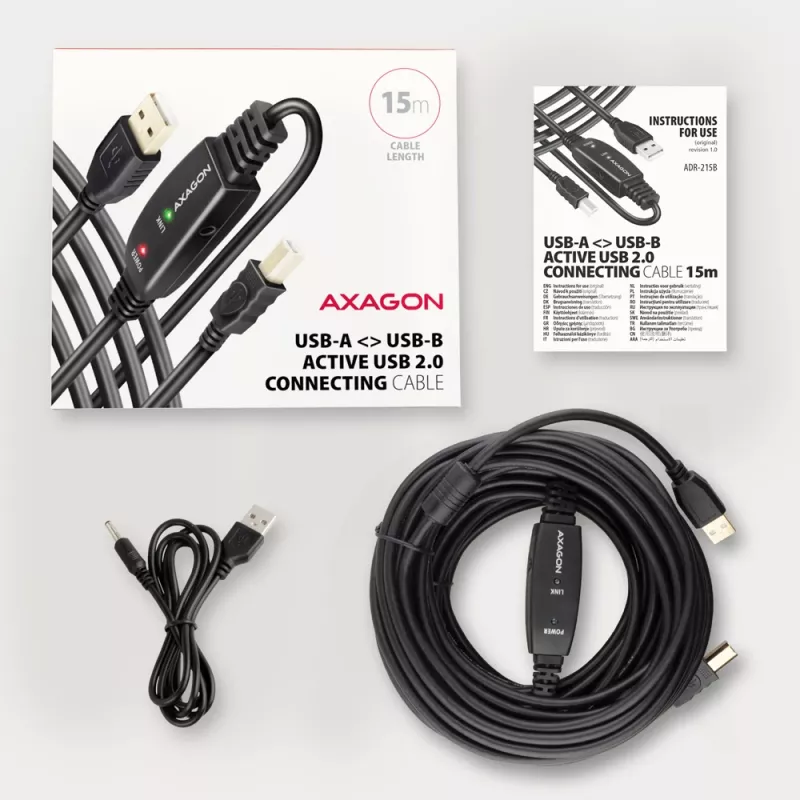 Axagon ADR-215B Cavo attivo di collegamento/ripetitore USB 2.0 A-M -> B-M 15 m