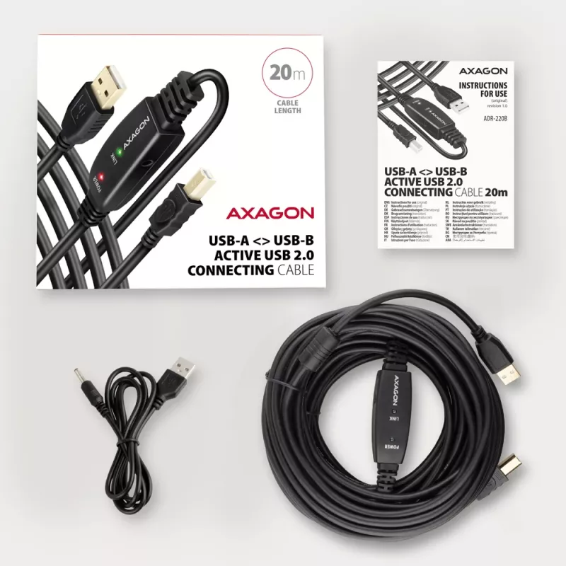 Axagon ADR-220B Cavo attivo di collegamento/ripetitore USB 2.0 A-M -> B-M 20 m