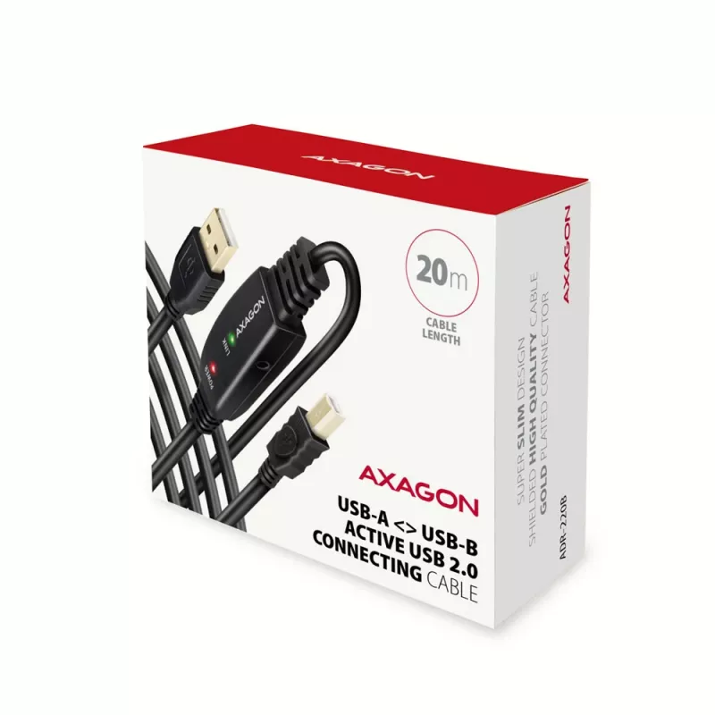 Axagon ADR-220B Cavo attivo di collegamento/ripetitore USB 2.0 A-M -> B-M 20 m
