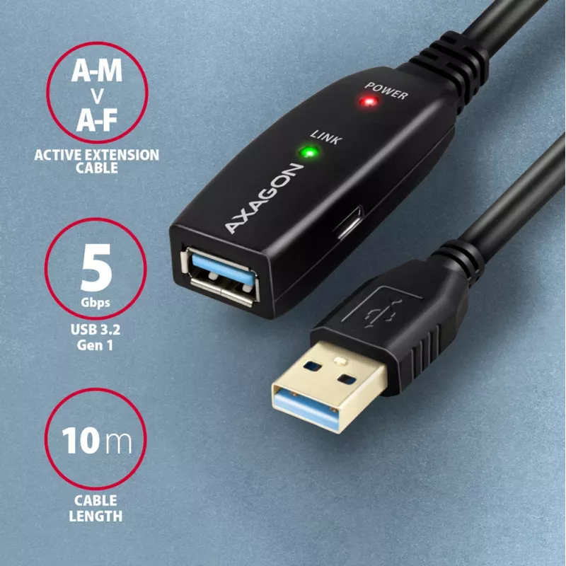 Axagon ADR-310 Cavo attivo di prolunga/ripetitore USB 3.2 Gen 1 A-M -> A-F 10m