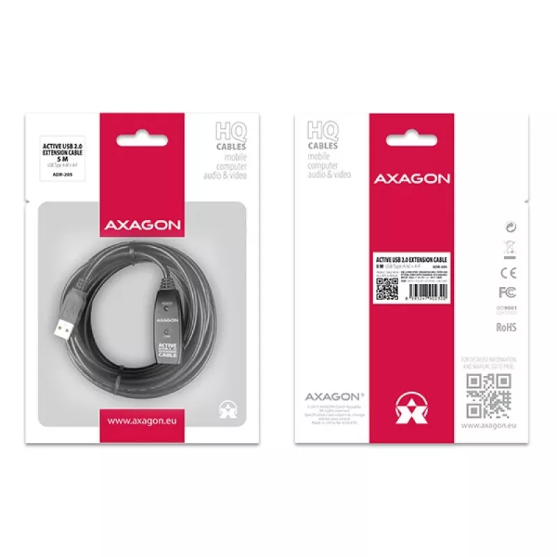 Axagon ADR-205 Cavo attivo di prolunga/ripetitore USB 2.0 A-M -> A-F 5m