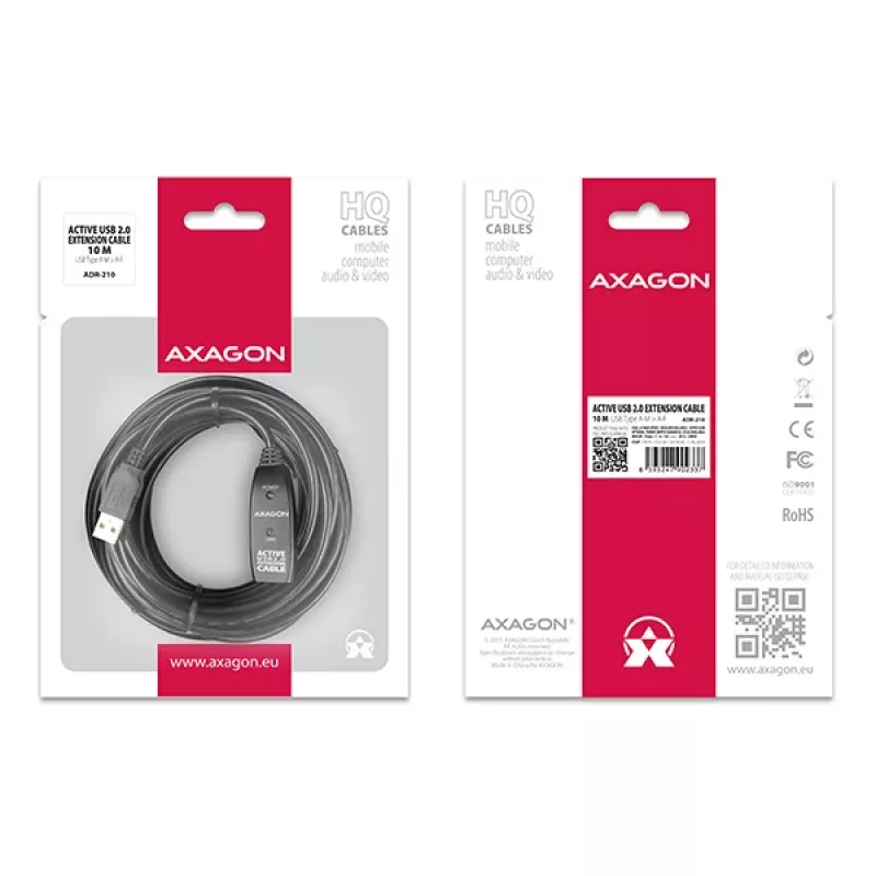 Axagon ADR-210 Cavo attivo di prolunga/ripetitore USB 2.0 A-M -> A-F 10 m