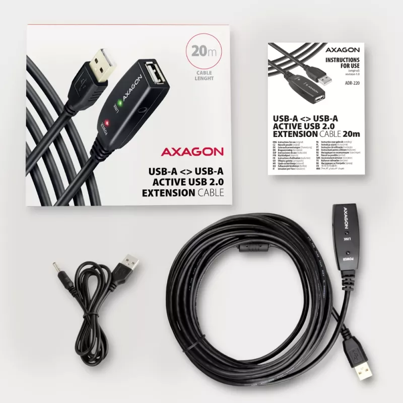 Axagon ADR-220 Cavo attivo di prolunga/ripetitore USB 2.0 A-M -> A-F 20 m
