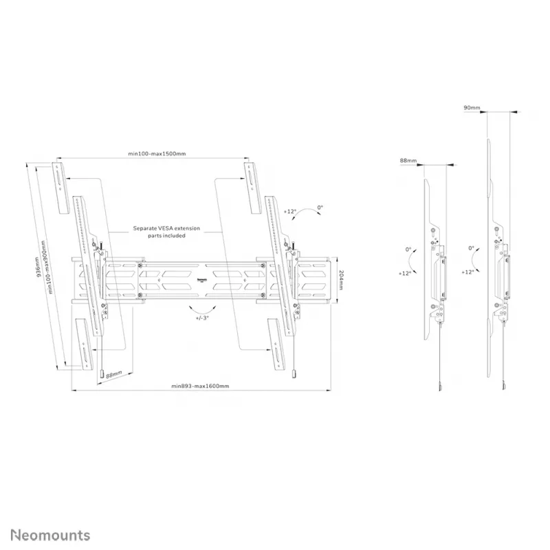 Neomounts WL35S-950BL19 supporto a parete per carichi pesanti 55-115