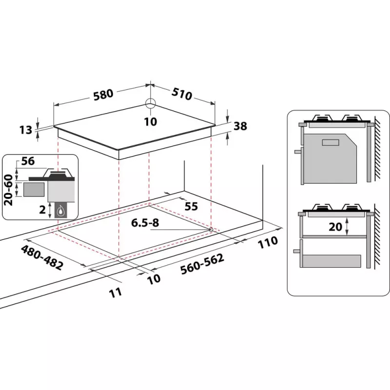 Whirlpool TGML 661 IX R acciaio inox da incasso 58 cm gas 4 zone