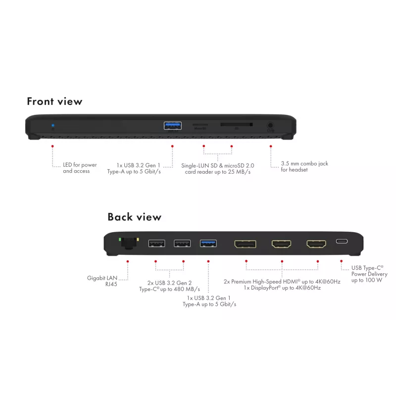 ICY BOX 11-in-1 docking station mobile con uscita video tripla