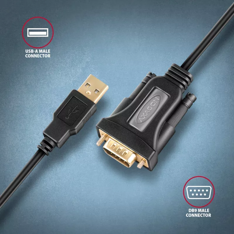 Axagon ADS-1PQN cavo adattatore USB-A 2.0 - seriale RS-232 DB9-M FTDI