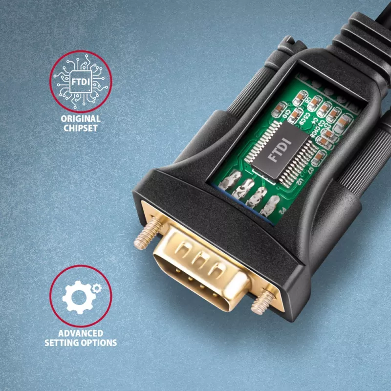 Axagon ADS-1PQN cavo adattatore USB-A 2.0 - seriale RS-232 DB9-M FTDI