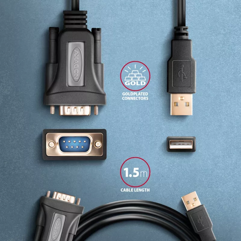 Axagon ADS-1PQN cavo adattatore USB-A 2.0 - seriale RS-232 DB9-M FTDI
