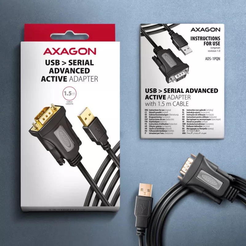 Axagon ADS-1PQN cavo adattatore USB-A 2.0 - seriale RS-232 DB9-M FTDI