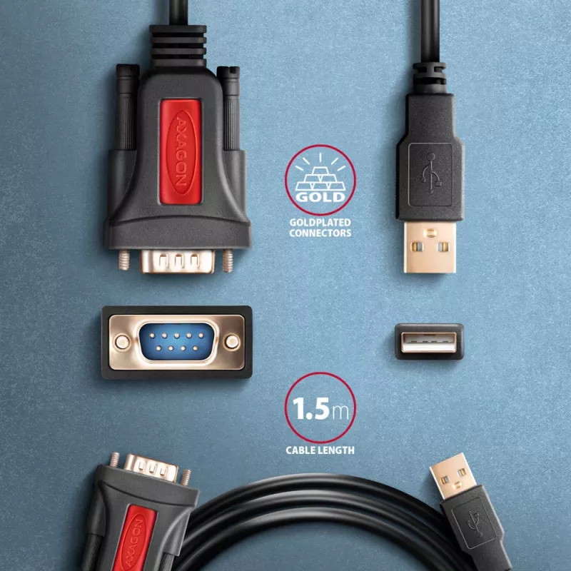 Axagon ADS-1PSN cavo adattatore USB-A 2.0 - seriale RS-232 DB9-M Prolific 1,5 m