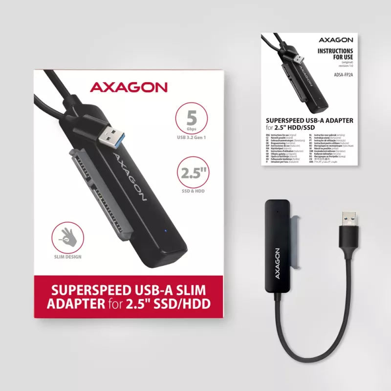 Axagon ADSA-FP2A scheda di interfaccia USB 3.2 Gen 1 SATA connettore maschio nero