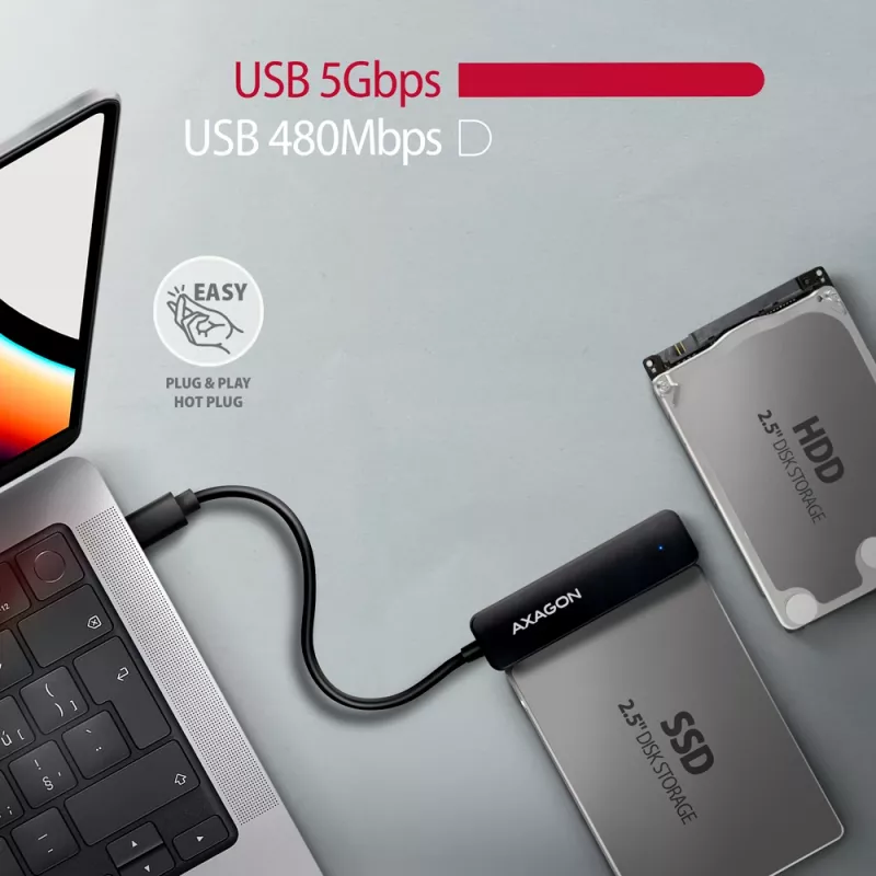 Axagon ADSA-FP2C adattatore USB-C 5Gbps - SATA 6G, 2.5 SSD/HDD SLIM - adattatore - schede di interfaccia digitali/dati/adattatori