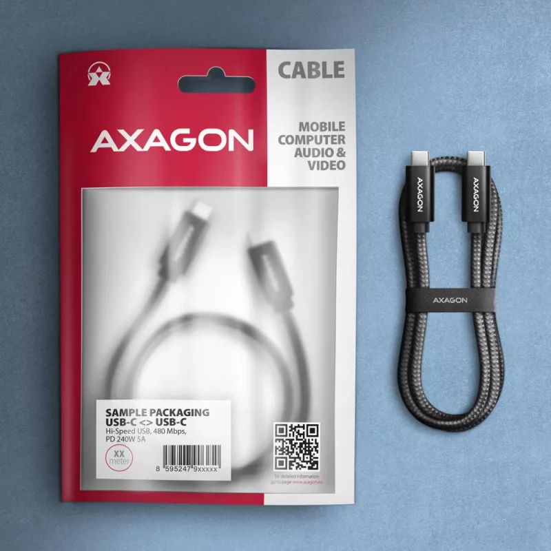 Axagon BUCM2-CM20AB cavo dati e ricarica USB 480 Mbit/s 2 m, PD 240 W, 5 A, nero intrecciato