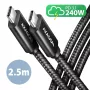 Axagon BUCM2-CM25AB cavo dati e ricarica USB 480Mbps 2,5 m. PD 240W, 5A. Nero intrecciato