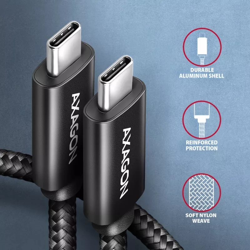 Axagon BUCM2-CM30AB cavo dati e ricarica USB 480Mbps 3 m. PD 240W, 5A. Nero intrecciato