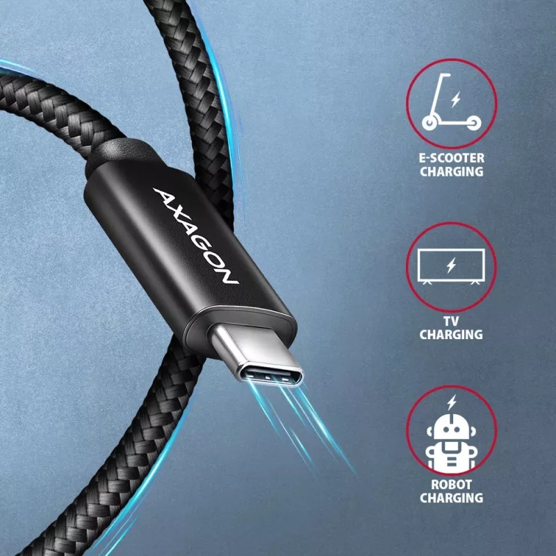 Axagon BUCM2-CM30AB cavo dati e ricarica USB 480Mbps 3 m. PD 240W, 5A. Nero intrecciato