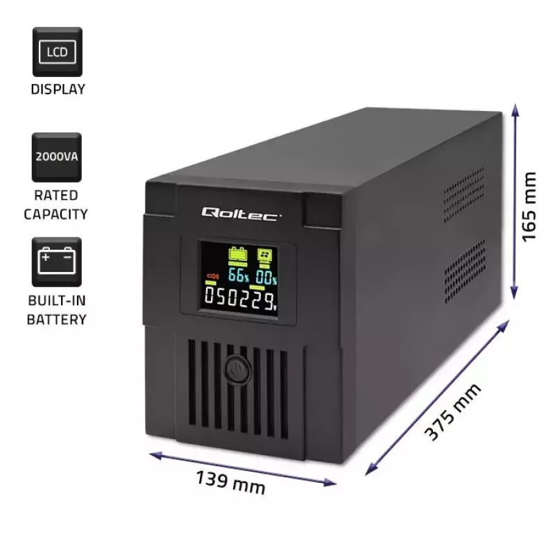 Gruppo di continuità Qoltec 53771 2 kVA 1200 W 2 uscite AC