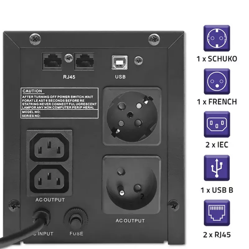 Gruppo di continuità Qoltec 53771 2 kVA 1200 W 2 uscite AC
